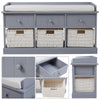 Shoe Storage Cabinet Hallway Bench Stool w Seat Cushion 3 Rattan Basket 3 Drawer