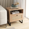 Boho End Table with Metal Support Legs & Storage Drawer