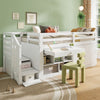 3FT Kids Single Bed Frame Mid Sleeper Bed with Stairs, Storage Cabinet and Desk
