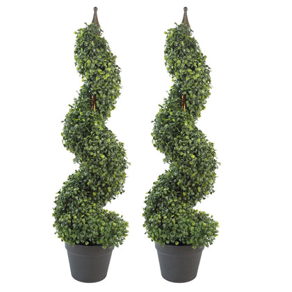Artificial Boxwood Spiral Tree Topiary 3ft 90cm Buxus Spiral Pair Realistic
