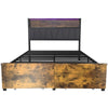 Double Metal Bed Frame with Drawers Storage Upholstered Headboard with LED & USB