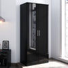 Black High Gloss 2 Door Wardrobe Bedroom Furniture Hanging Rail Storage Cabinet