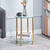 2 Tier Clear Tempered Glass Side End Table Storage Shelf Golden Legs Living Room