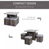 5 PC Dining Set Wooden Space-saving Storage Cushioned Ottoman Seats Square Table