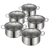 NEW 5Pcs Stainless Steel Cookware Set Casserole Stockpot Pot Hob With Glass Lids