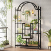 Heavy Duty Large Tall Plant Stand Arched Metal Flower Shelf with Hanging Hooks