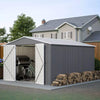 10X12FT Metal Garden Shed Apex Roof With Free Foundation Base Storage House Grey