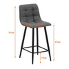 Pair of Bar Stools Grey Square Padded Seat Metal Legs Breakfast Stools Modern
