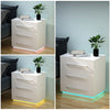 Bedside Tables White High Gloss LED Cabinets 3 Drawers Nightstand Modern Bedroom