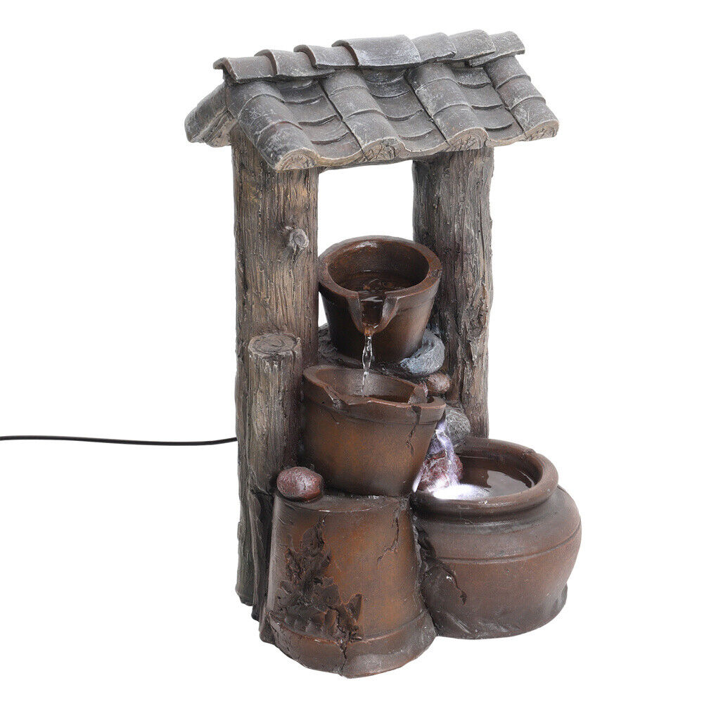 Garden Water Feature Fountain LED Lights Indoor Outdoor Statue Electric Powered