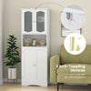 Tall Bathroom White Storage Cabinet Tempered Glass Door Pantry Cabinet