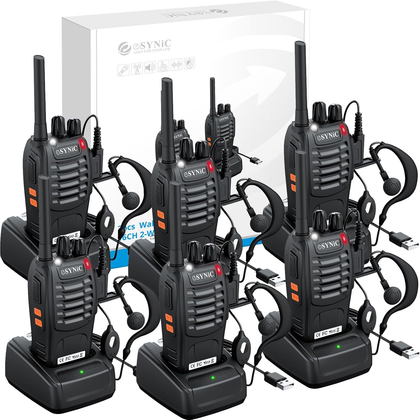 6 Pack Rechargeable Long Range Walkie Talkies 16CH VOX Radios with Earpieces