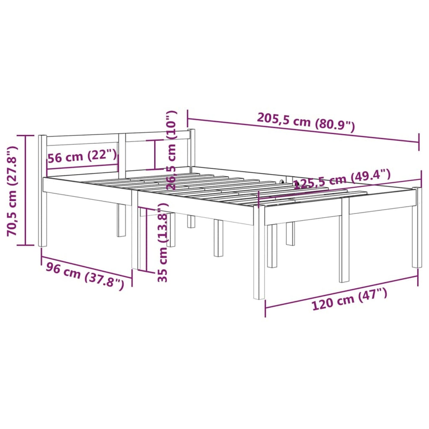 LAPOOH Bed Frame White Solid Wood Pine 120x200 ,Bed Frame,Bed Frame Modern P6B2