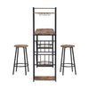 3PCS Bar Table & 2 Stool Industrial Kitchen Dining Set W/ Wine Rack Side Storage