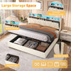 Upholstered Ottoman Storage Bed Frame 5ft King with Storage Headboard, LED Beige