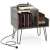 Mid-century Modern End Table Record Player Stand Turntable Stand w/Power Outlet