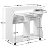Computer Desk with Wheels & Shelves White MDF for Office Home PC Laptop Study