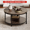 Round Wood Coffee Table 2-Tier Coffee Table with Storage Shelves