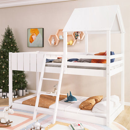 3FT Single Bed Frames Wooden Treehouse Single Bunk Bed Kids Sleeper House Canopy