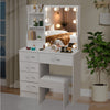10LED Dressing Table With 6 Drawer Makeup Table With Mirror Stool Desk Bedroom
