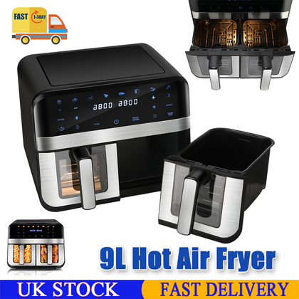9L Visible Air Fryer Dual for Home 8 Preset Timer Control Touch Screen Oven UK