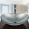 Silver Bathroom Countertop Basin Tempered Glass Wash Sink Boat Shape w/Tap Waste