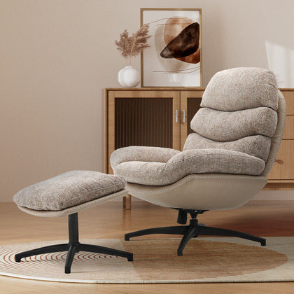 Luxury Soft Lounge Chair With Footstool Lazy Recliner High Back Swivel Armchair
