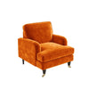 Orange Velvet Armchair with Saddle Arms Wood Legs Foam Filled Traditional
