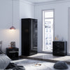 Black High Gloss 2 Door Wardrobe Bedroom Furniture Hanging Rail Storage Cabinet