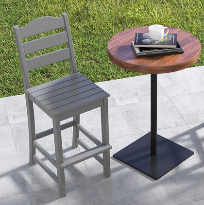76CM Outdoor Patio Tall Chair HDPE Counter Height Bar Stool w/Backrest Footrest