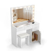 LED Mirror Dressing Table Visual Desktop Vanity Table Desk Stool Set w/ Drawers