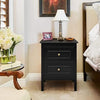 Black Bedside Table, 2 Drawers Nightstands with Metal Handles and Solid Wood Leg