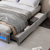 Upholstered 4FT6 Double Bed Frame with 4 Drawers LED Light Strips Velvet Fabric