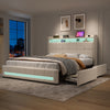 UPHOLSTERED BED FRAME 4FT6 DOUBLE BED LED LIGHTS WITH STORAGE DRAWERS, HEADBOARD