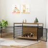 Large Wooden Dog Crate Heavy Duty Metal Bar Pet Kennel Cage Side End Table