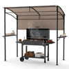 Outdoor Patio BBQ Canopy w/ Metal Shelves & Hooks-Brown