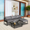 5pcs Patio Sofa Set Padded Cushion w/ Footstool Table Aluminium Frame Grey