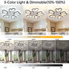 3 Color Dimmable 5 Head Flower Ceiling Fan Lights 6 Speed W/ APP& Remote Control