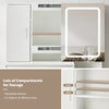 Dressing Table With Sliding LED Mirror Hidden Storage& Stool 3 Drawers Shelves