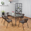 1.5m Brown Garden Table Rectangle Tempered Glass Yard Dining Table Umbrella Hole