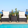 3Pcs Outdoor Conversation Set Garden Furniture Patio Rattan Sofa Table Set White