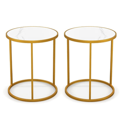 2PCS Marble Top Sofa Side Table Modern Round End Table Compact Coffee Table