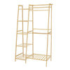 Bamboo Folding Clothes Rail 2 Tiers Hooks Bags Coat Stand Hanger Hallway Bedroom