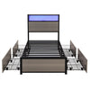Single Bed Frame with LED Lights, 4 Drawers, Charging Station Metal Platform Bed