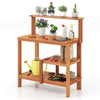 Garden Potting Bench Table with Storage & Teak Oil Finish-Natural