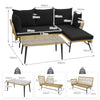 3Pcs Outdoor Wicker Furniture Set L-Shaped Patio Sofa Table Set Metal Frame Dark