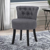 Grey Linen Makeup Chair for Vanity Button-Tufted Dressing Table Stool Wooden Leg