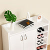 2 Door Wooden Shoe Storage Cabinet Rack Stand Cupboard With Side Shelves Rack