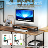 L-Shaped Gaming Desk Reversible Corner Computer PC Desk w/ Hutch Brown