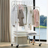 White Elegant Garment Dual Clothes Rack Rail Rolling Hanging Shelf Closet Storag